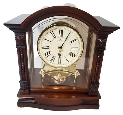 Bulova Sebastian 10.75" x 6.5" Table Clock Antique Walnut Finish - Image 1 of 4
