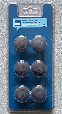 B&Q Black Nickel Finish 30mm Classic Knob Pack of Six Drawer Cabinet Brand New - Image 1 of 3