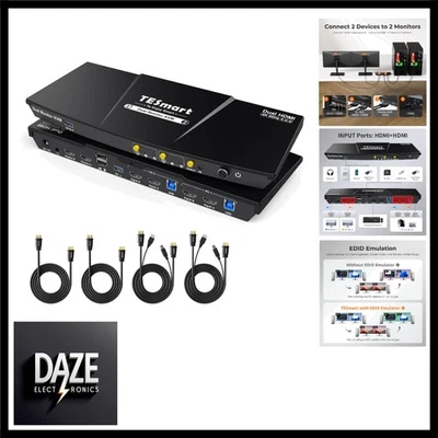 USB 3.0 HDMI KVM Switch 2 Monitore 4K 60Hz, 2 PC 2 Monitor Switch, mit EDID E... - Bild 1 von 4