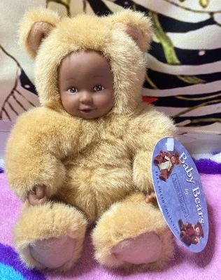 Vintage Anne Geddes Baby Face Bear African American 525911 Plush Toy 8" 1998 - Image 1 of 4
