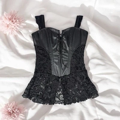 Черный кружевной корсет из искусственной кожи верхний готический костюм романтический сексуальный косплей любовь маленький - Изображение 1 из 4