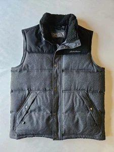 Eddie Bauer Puffer Vest Mens Large Zip-Up Winter Coat Down Fill Gray Black  - Picture 1 of 16