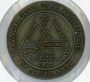 RENFREWSHIRE ROYAL ARCH CHAPTER MASONIC PENNY TOKEN 1906 - Picture 1 of 2