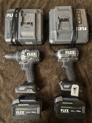Комплект бесщеточного перфоратора/ударного инструмента Flex 24 В с 2 аккумуляторами и зарядными устройствами 6 Ач - Изображение 1 из 4