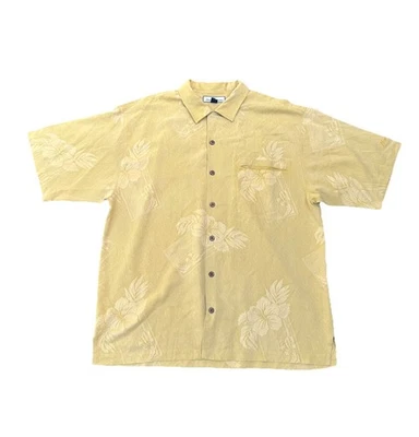 Tommy Bahama Shirt Mens L Yellow 100% Silk Floral Embroidered Shirt Summer Beach - Image 1 of 4
