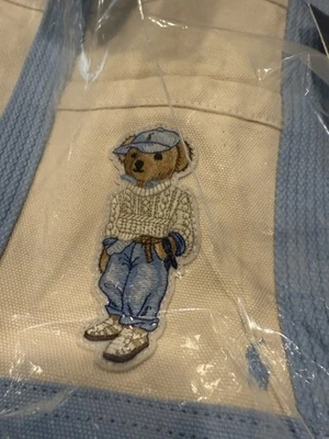 Polo Ralph Lauren Women Polo Bear Light Blue Canvas Small Tote RARE Sold Out NWT - Image 1 of 4