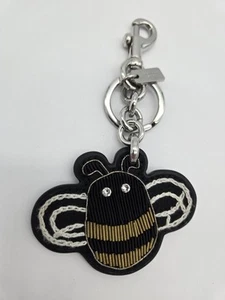Coach Embroidered Beaded Bumble Bee Leather Bag Charm Keychain Ring Rhinestones - Picture 1 of 10