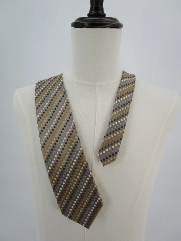Corbata para hombre Geoffrey Beene marrón a lunares 58,5" de largo 3,75" de ancho 100 % seda preppy Foto 1 de 4