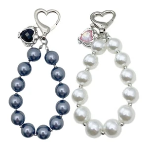 Pearls Hoop Heart Pendant Hangings Rope Phone Case Chain Keychain Accessory - Zdjęcie 1 z 10