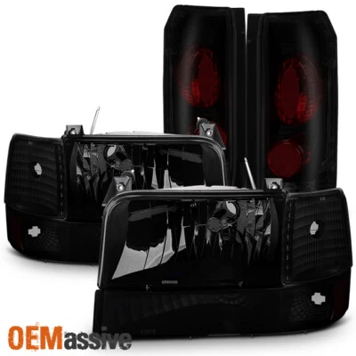 Черные дымчатые фары для Ford Bronco F150 F250 F350 1992-1996 годов выпуска + задние фонари - Изображение 1 из 4