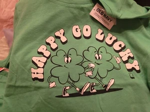 Old Navy Boys T-Shirt small 6/7 St Patrick day green  Tee Happy Go Lucky t-shirt - Picture 1 of 1