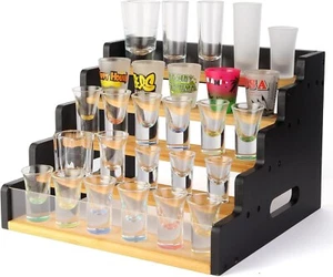 5-Tier Shot Glass Holder, Solid Wood Shot Glass Display Rack, Display Riser Stan - Picture 1 of 5