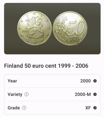 Finland, 50 Euro Cent, 2000, Vantaa, XF, Brass - World Coins - Image 1 of 2