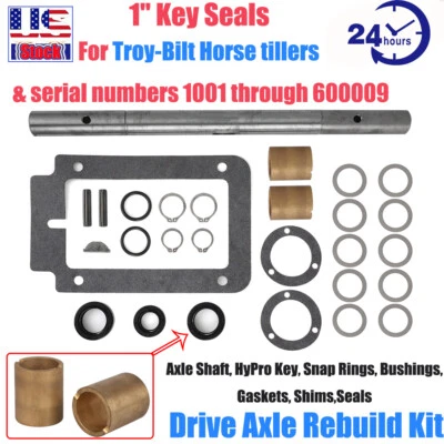 For Troy-Bilt Horse tillers Axle Rebuild Kit 1" Key Seals Gaskets Bushings Shims