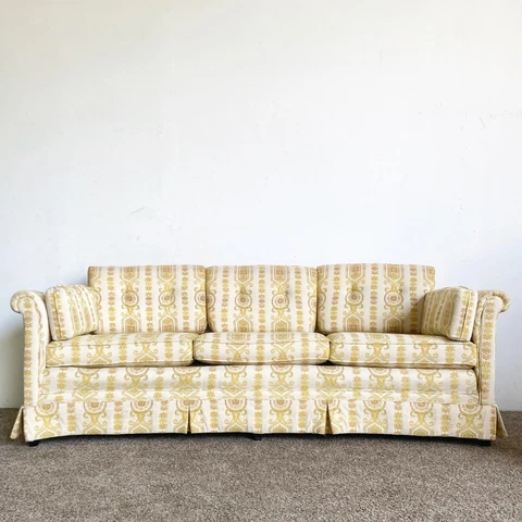 Mid Century Regency Green Orange and Beige Fabric Sofa Cover