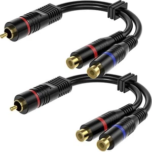 2-Pack RCA Male to Female Splitter Cables - 8" Gold Audio Adapters - Picture 1 of 7
