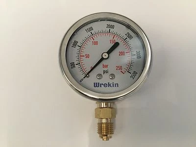 WREKIN Hydraulic Pressure Gauge 63mm Bottom Entry 0-3500 PSI 250 Bar Gauges GB63250/04