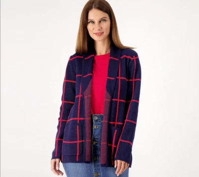 Denim & Co. Jacquard One Button Sweater Coat w/Pockets-Navy-XL A547123 NEW - Image 1 of 2