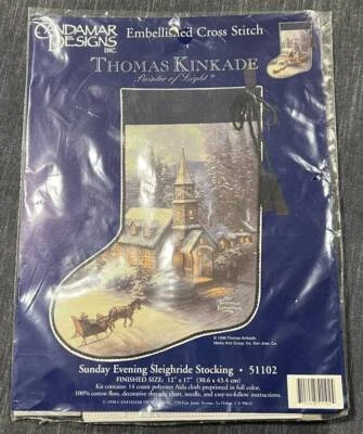 Candamar Thomas Kincaid SUNDAY EVENING SLEIGHRIDE Stocking Cross Stitch Kit - Image 1 of 4
