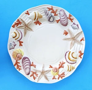 FITZ & FLOYD Coral Sea Shells Hand Painted Nautical Platter Round 12.5” VTG NEW - Picture 1 of 6
