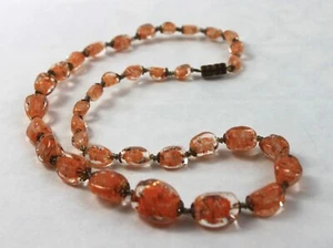 Vintage Murano Sommerso Venetian Orange Art Glass Beaded Necklace - Picture 1 of 5