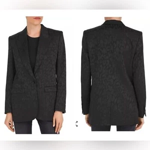 The Kooples Black Tonal Leopard Print Peak Lapel Classic Chic Blazer Sz FR42/10 - Picture 1 of 13