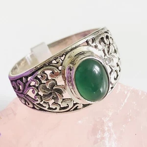 Royal Bali Chrysoprase Floral 925 Sterling Silver Ring Size Q - Picture 1 of 5