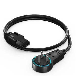 Monitor Computer Power Cord 1 Ft Flat Plug 360° Rotating PC Cable 3 Prong for... - Picture 1 of 7