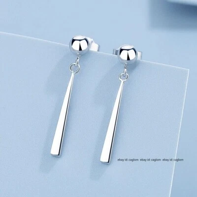 Pure Platinum 950 Stud Women Bead Long Stick Geometry Dangle Earrings 3-3.2g - Image 1 of 4