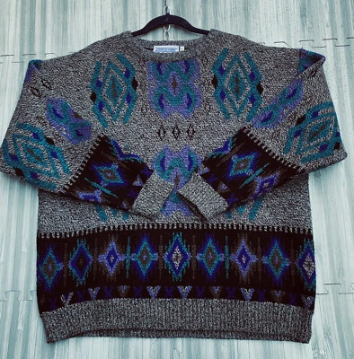 Pronto  Uomo Sweater  Mens XL  Purple Aztec Southwestern GeometricMade In Italy - Image 1 of 4
