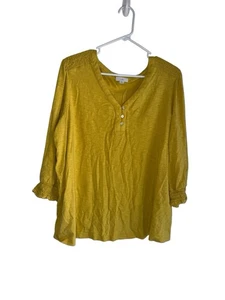 NUEVO CON ETIQUETAS J. Jill Talla XL Amarillo Caléndula Manga 3/4 Henley Top Botones Perlados - Imagen 1 de 5