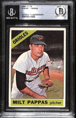1966 Topps 105 Milt Pappas  BGS Auto Autographed BAS Authentic C99594 - Image 1 of 3