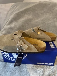 Birkenstock Boston Clogs Taupe Suede Soft Footbed UK5 EU38 Women’s Slip-On Shoes - Picture 1 of 6