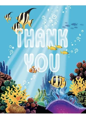 Sea Life Thank You Cards Dolphin Turtle Fish Birthday Party Decoration Supply - Image 1 of 3