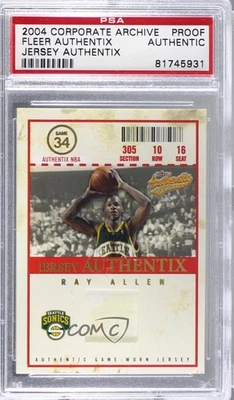2004 Fleer Authentix Jersey Corporate Archive Proof Ray Allen PSA Authentic HOF - Image 1 of 2