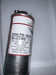 Condensador de funcionamiento redondo AmRad 35/5 MFD 370/440 VAC USA2227 - Imagen 1 de 6