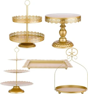 Gold 5Pcs Cake Stands Metal Round Cupcake Holder Cookies Dessert Display Plate - Picture 1 of 7