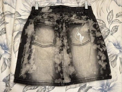 Baby Phat Girl's Black Acid Wash Denim Stretch Mini Skirt Size 16 (28"x16.5") - Image 1 of 4