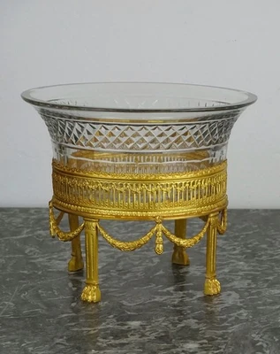 Coupe en Bronze Doré et Cristal d'époque Restauration - Pieds Griffes - Photo 1/4