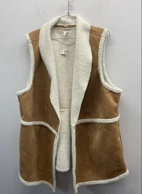 Maurices женщин желтовато-коричневый новый с Ярлыками шерпа с подкладкой искусственной замши открытый передний жилет размер 2 - Изображение 1 из 4