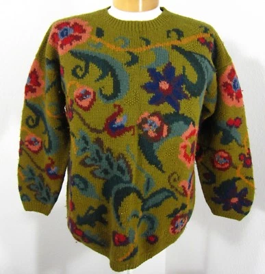 Ann Taylor Vintage Wool Long Sleeve Sweater small Medium Green Hand Knitted  - Image 1 of 4
