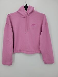 Nike Sweatshirt Womens Small Pink Cropped Hooded Pullover Athleisure Casual