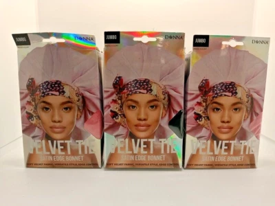 3X Donna Jumbo Corbata de Terciopelo Borde Satinado Gorro - 2X Rosa, 1X Negro Foto 1 de 2