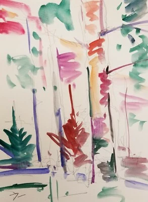 JOSE TRUJILLO - Pintura Acuarela Original 11X15 Fauvismo Americano Madera Árboles Foto 1 de 4