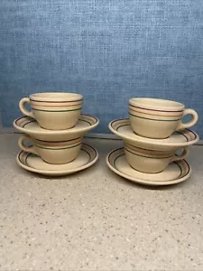 (4) Vintage Buffalo China Restaurant Ware Coffee Cups / Saucers Tan “Pendleton” - Picture 1 of 9
