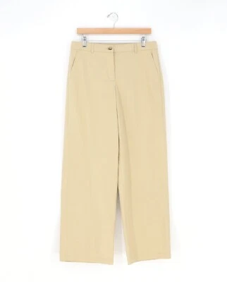 NUEVO CON ETIQUETAS J.CREW Pantalón Largo Pierna Ancha Algodón Mezcla Lino Talla 10 Costal Caqui Foto 1 de 4