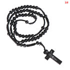 1Pc Christ Jesus Wooden Beads Rosary Bead Cross Pendant Catholic Cross Neckl Wf