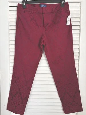 Women’s 10/12 Old Navy Pants  Burgundy Brocade Pixie Pockets Stretch - Image 1 of 4