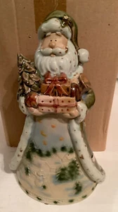 Stoneware Santa Figure  Glazed Bisque Old World Santa Green Robe Snowman Winter - Picture 1 of 9