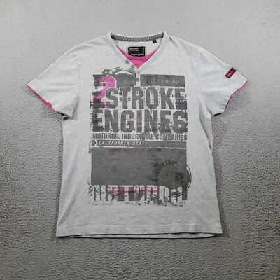 Camiseta Angelo Letrico Masculina Grande Cinza Henley Pescoço Motorsports Temática Normcore - Imagem 1 de 4